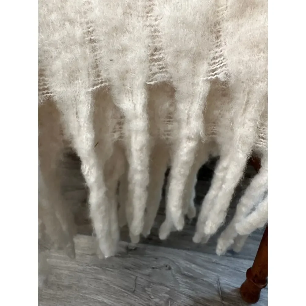 Soft White Scarf with Fringe One Size Polyester 12